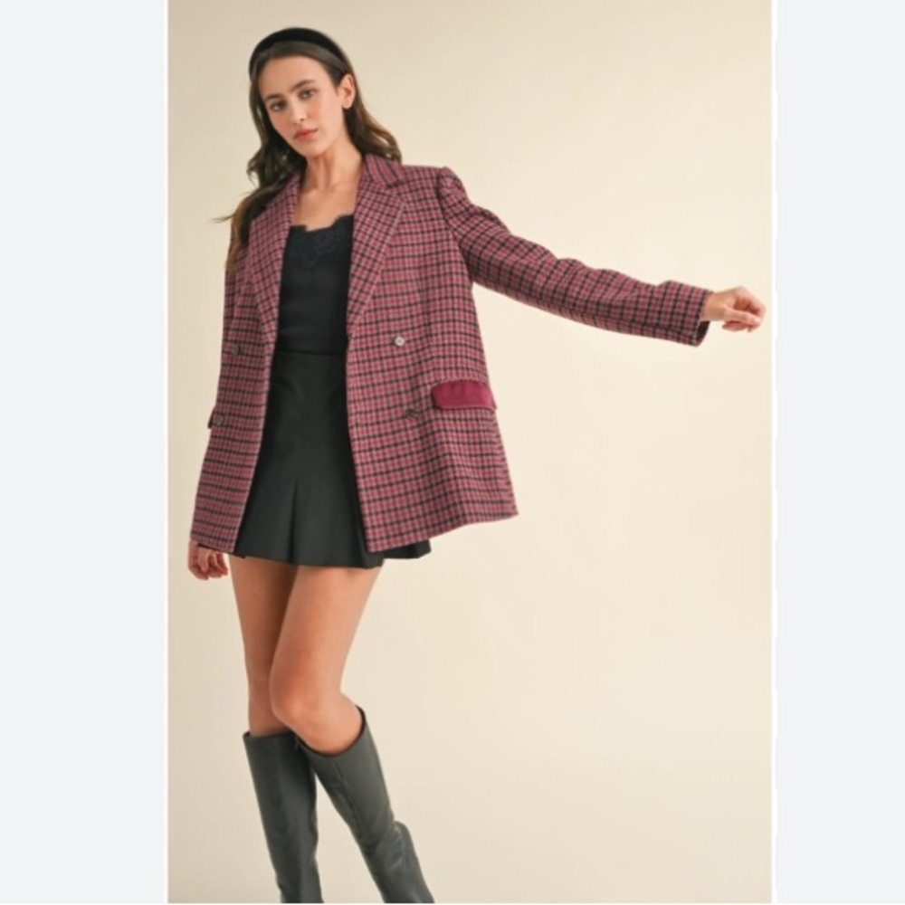 &Merci - Wool Blend Houndstooth Coat blazer jacket